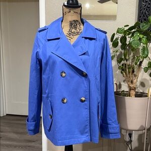 Talbots Royal Blue Double-Breasted Short Trench Coat Style Jacket